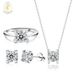 Moissanite 1ct Classic Solitaire Prong Jewelry Set Earrings Ring Necklace Set for Birthday Wedding Engagement Anniversary  Gift Daily Wear