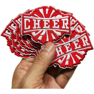 Set 12pcs Red Cheer Cheerleading Cheerleader Pom Poms Iron On Patch Sports Squad Team Games Football Baseball Game Day Patches Appliques Trucker Hat Cap Jacket Denim Jeans Shirt 2.6"x2"