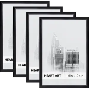 16x24 Frame 4 Pack,16x24 Poster Frame Without Mat,16 x 24 Wall Gallery Photo Frames,Black Decor Print