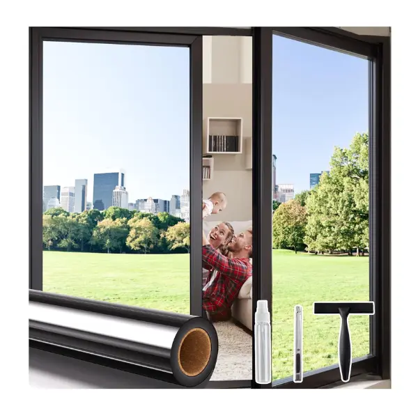 One Way Privacy Window Film with 3 Tools, Reflective Window Tint for Home, Daytime Privacy See Out Not in, Heat Control & UV Blocking Adhesive Covering for Bedroom Office,17.5 x 78.7Inch,Black