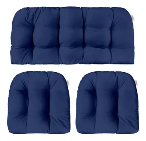 Resort Spa Home Decor Navy Tufted Wicker Cushion Set For Indoors/Outdoors - Loveseat & Chair