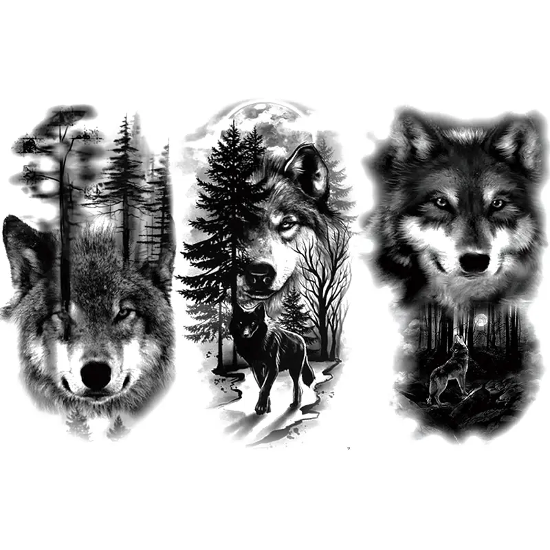 Wolf Moon Forest Temporary Tattoo Stickers, Waterproof Long-Lasting Design, Suitable for Arms Thighs Legs, Realistic Party Event Essentials, Body Fake Tattoos, Fake Tattoos