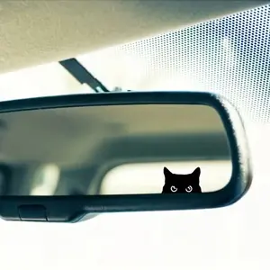 Cat Peephole Sticker Set, Hidden Button Start Pop-Out PVC Vinyl Privacy Decoration, Easy Install Rearview Mirror Decal, No Tools Needed, Car Accessories