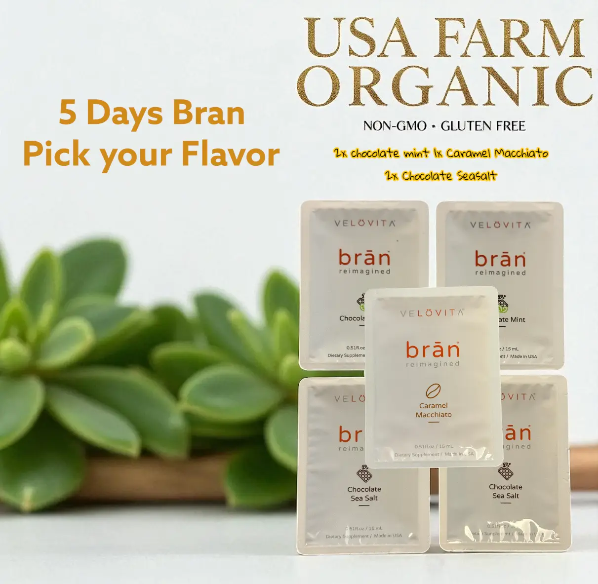 5 - Day Sample brān REIMAGINED - Caramel Macchiato, Chocolate Mint, Snap Flavor Packs