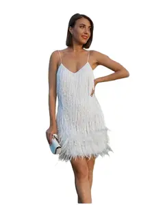 Women's Summer Y2K Fringe Feather Halter Dress, Sexy Party Bodycon Mini Dress, Suitable for Daily Wear and Parties