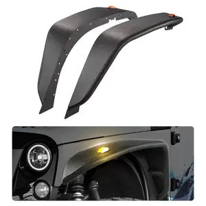 VEVOR Fender Flare, Front Fender Flares Compatible with 2007-2018 Jeep JK/JKU 2/4 Doors, Off-Road Steel Liner Set with LED Lighting, Fenders for Jeep JK, Fine-Textured Black Paintable Wheel Flares Set