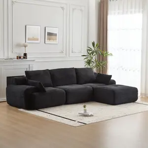 Modern Memory Foam Compressed Sofa,Large Sectional Couches for Living Room,Pet-Friendly Cloud Modular Sectional Sofa,Corduroy Fabric,Extra Deep Loveseat,No Assembly required, Black   WL RR