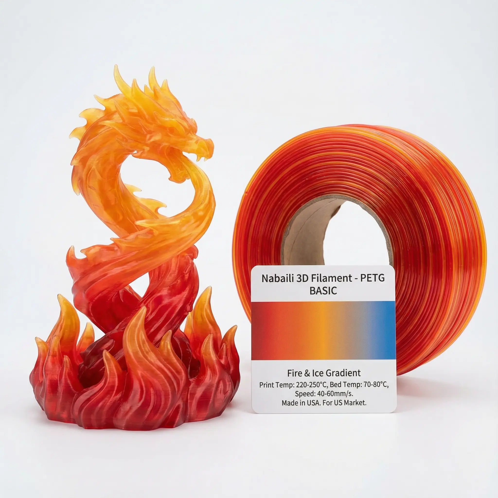 Nabaili BASIC Matte Fire & Ice Gradient PETG 3D Printer Filament #WJHY, Gradient Print Capability, 220-250°C Print Temp, 70-80°C Bed Temp, 40-60mm/s Speed, Fused Deposition Modeling 3D Printing Supplies (Computers & Office Equipment)