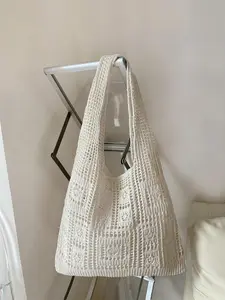 Women's Hollow Out Design Crochet Tote Bag, Fashionable Solid Color Shoulder Bag for Daily Used, Casual Trendy Versatile High-quality Daily Commuting Bag, Girl Fashionable Shopping Bag, Beach Bags