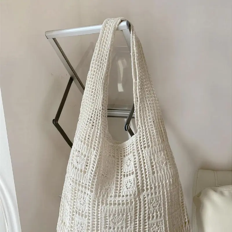 Women's Hollow‑Out Crochet Tote Bag, Fashionable Solid Color Shoulder Bag for Everyday Use, Casual Versatile High‑Quality Bag for Shopping and Beach, Trendy Aesthetic Tote Bag, Everyday Bags, Beach Tote Purse, Beachy Purse