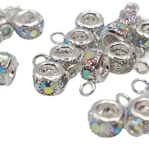 Fancy rhinestone spacer bead with bail, alloy metal, set of 5 bail beads
