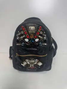 Pre-owned MCM leather Mini Backpacks Crown Jewel Bebe Boo Backpack Black & Swarovski Crystals MCJX5