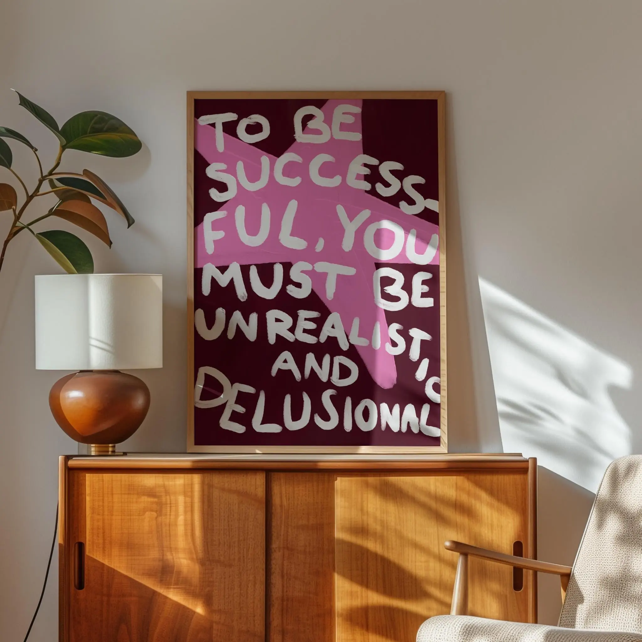 [Sale Up To 50%] [Free ship] [No Frame] Unrealistic and Delusional Print, Pink Motivational Wall Art