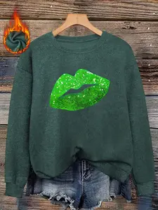 Women's Fall Winter Round Neck Faux Fur Top, Soft and Skin-Friendly, Graphic Design, Casual Fitted Long Sleeve, Daily Wear