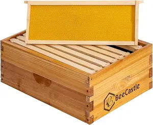 BeeCastle 8 Frame Beeswax Coated Dipped Langstroth Beehive Super Medium Box with Wooden Frame & Beeswax Plastic Foundation for Beginners Pro Beekeepers Home Insulation Cedarwood Waterproof Beekeeping