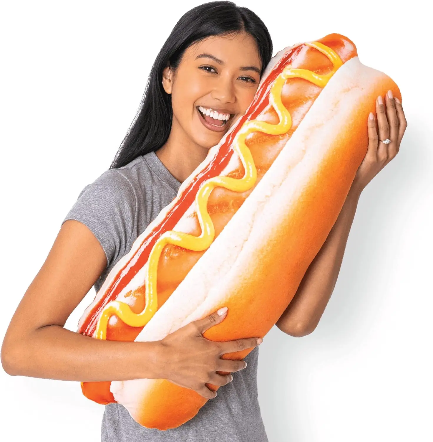 Much Comfort 22" 3D Hot Dog Pillow – Soft Hot Dog-Shaped Cushion for Bed, Couch & Kawaii Room Decor | Soft & Ultra Premium Fabric Pillow for Home Decor | Funny Food Gift for Kids & Teens | Body Cushion for Home Decor & Gift for Meat Lovers