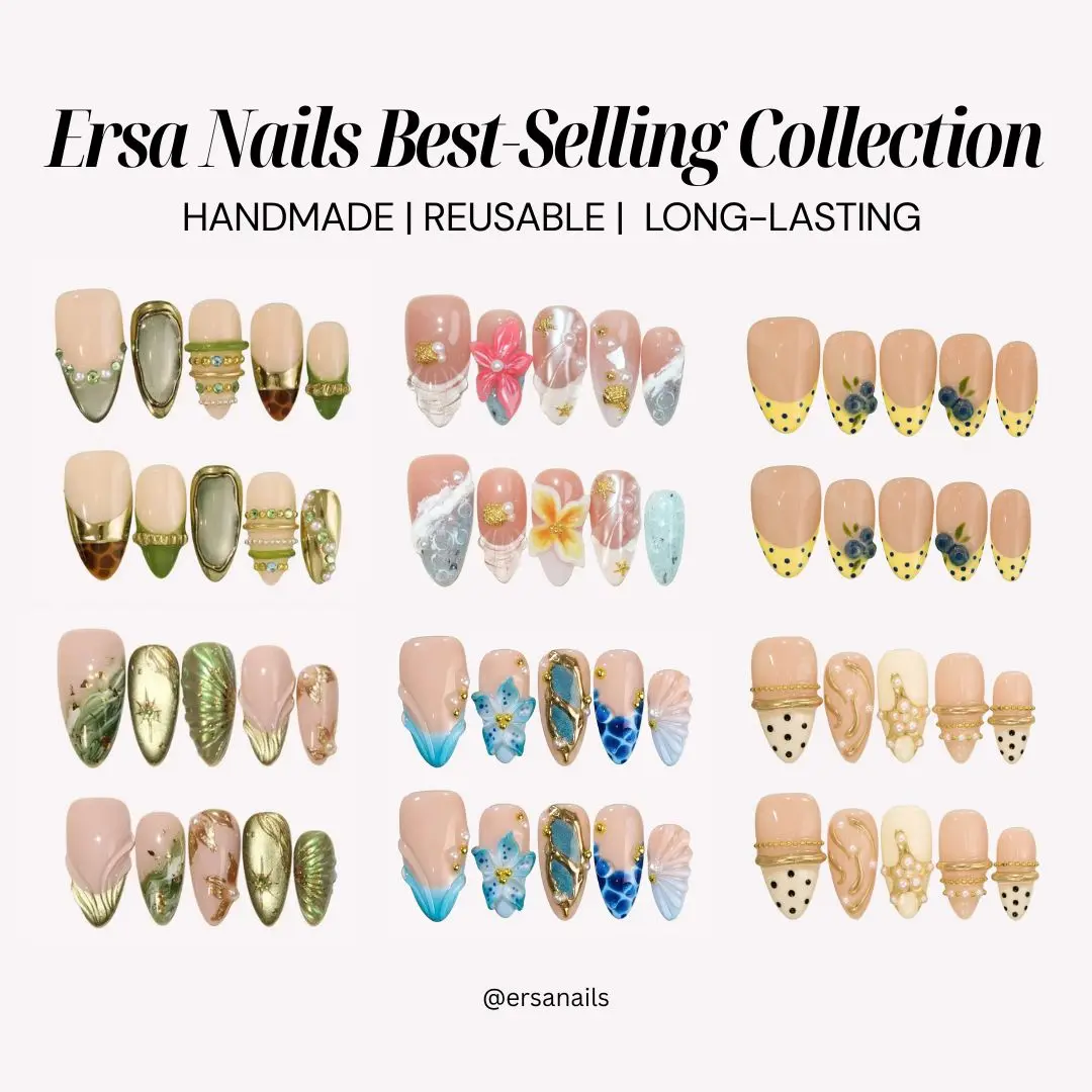 ErsaNails BEST-SELLING Collection – Handmade Press-On Nails 10PCS | Acrylic, Reusable, Salon-Quality, Long-Lasting, Glossy Design