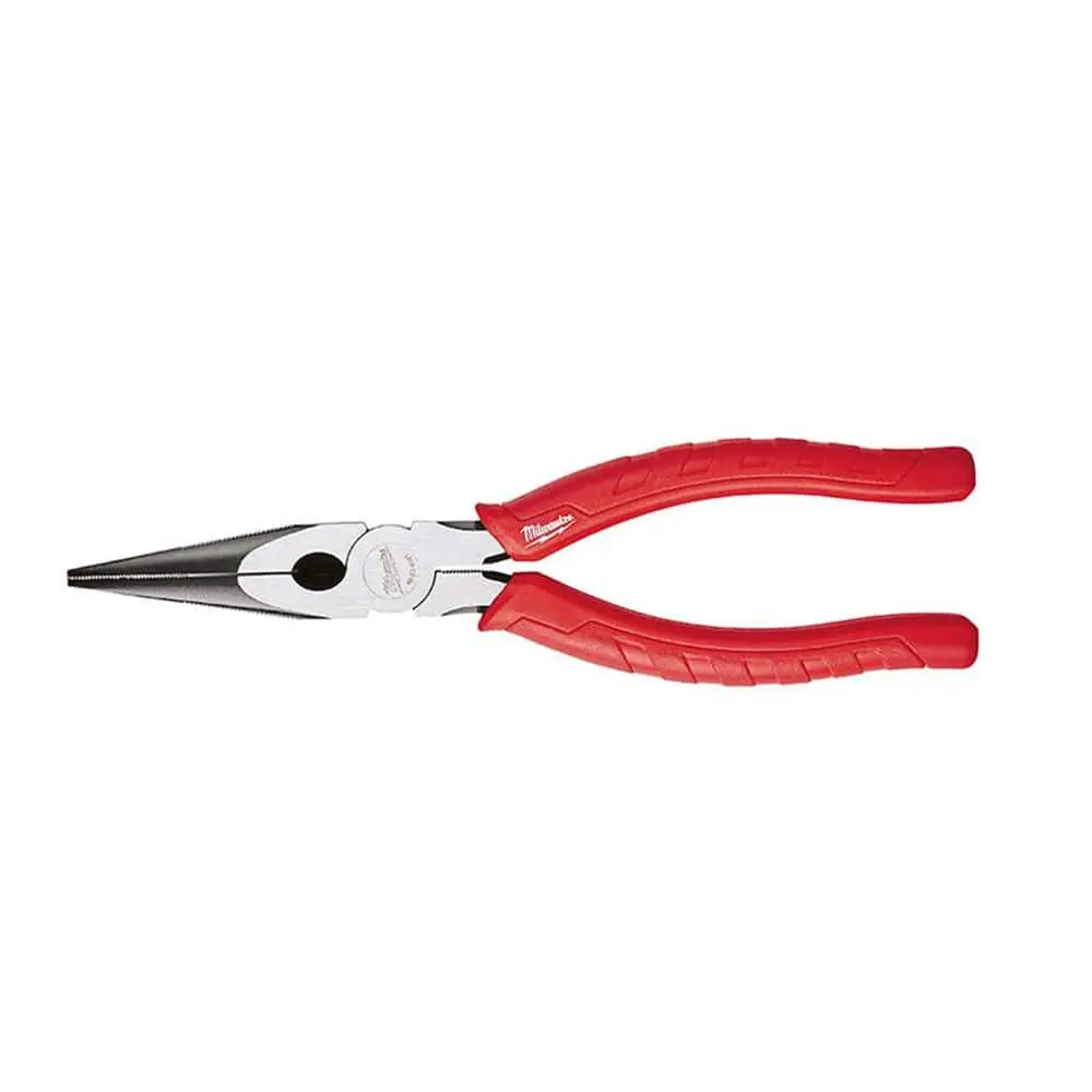 8 in. Long Needle Nose Pliers with Integrated Reaming Ridges & Built-In Wire Cutter for Electrical Tasks