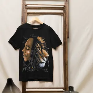 Rasta Man and Lion Head Reggae Graphic Tee Unisex Cotton T-Shirt for Men Women Soft Comfortable Machine Washable Vibrant Lion Print Inspired by Jamaican Roots Music