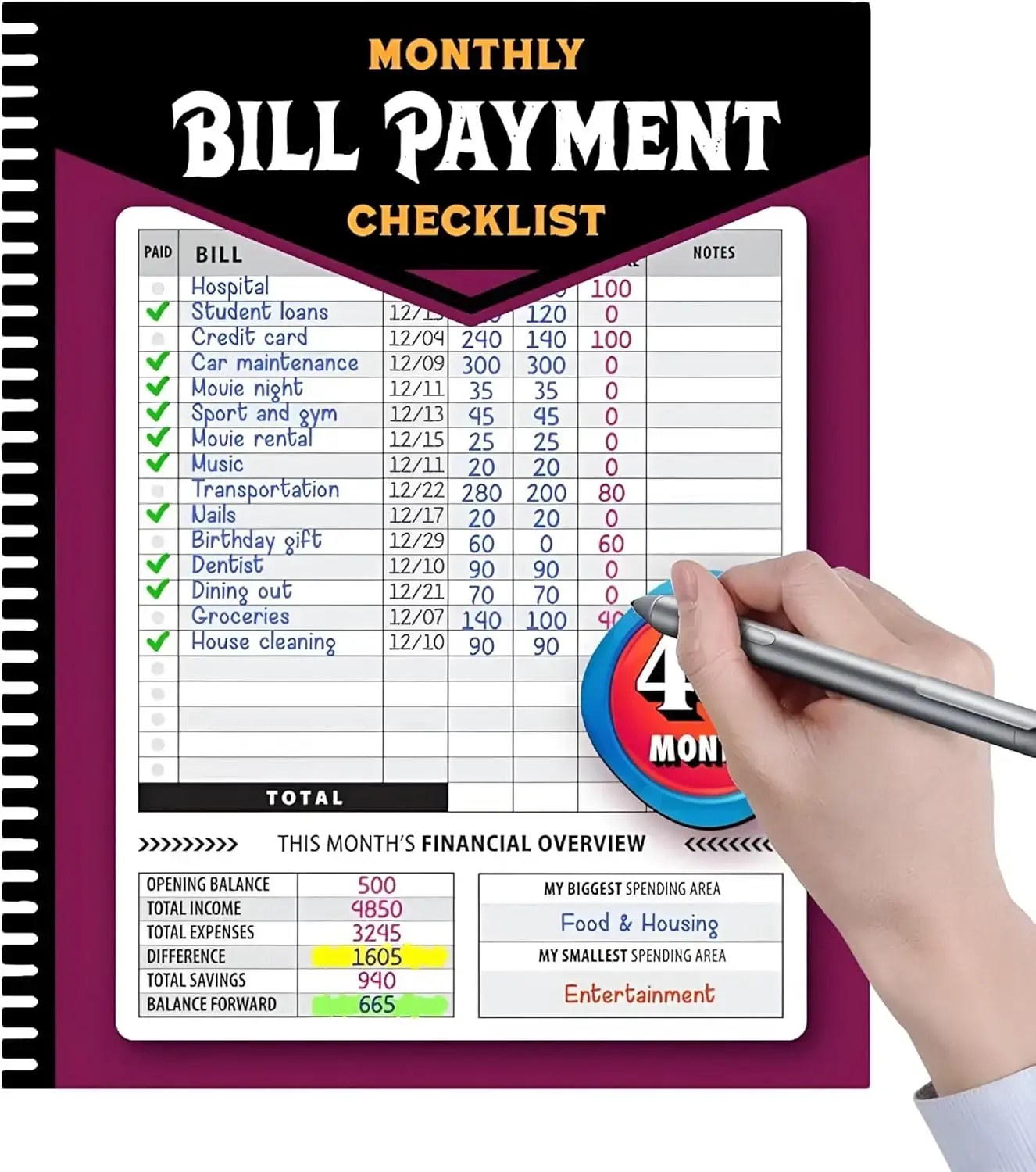 48-Month Budget Planner & Bill Payment Tracker Notebook, 4-Year Expense Tracker with 960 Records, Daily Planner & Household Expense Manager, Monthly Budget Organizer, Debt Payoff Planner, Bank Account & Bill Checklist, Money Management Journal for Family
