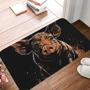 1 pc Christmas Decorations Bathroom Mat An Orange Pig Street Art Vintage Farm 1 Doormat Kitchen Carpet Entrance Door Rug Home Decor Animal Printed Rug