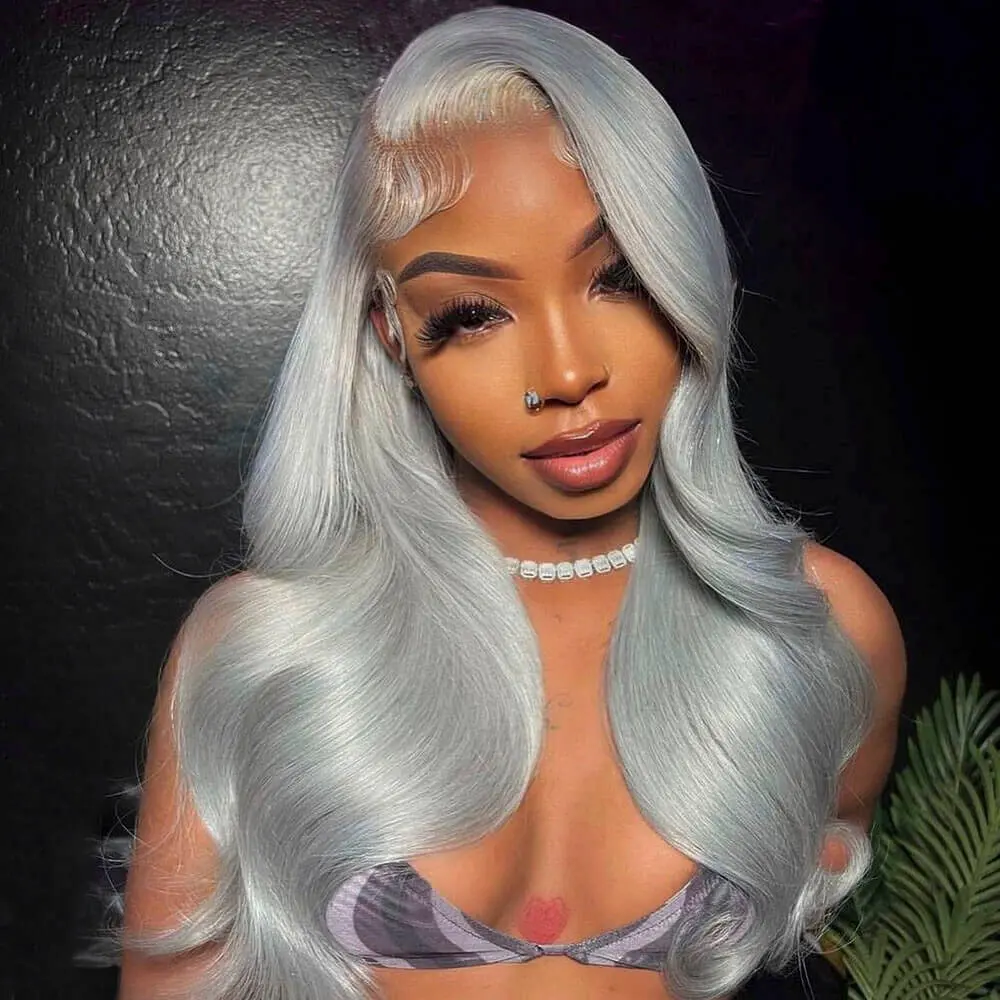 Crown Body Wave Silver Grey Lace Front Wigs Human Hair 13X6  display picture 1