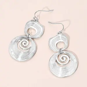 Abstract Double Spiral Drop Earrings: Rhodium