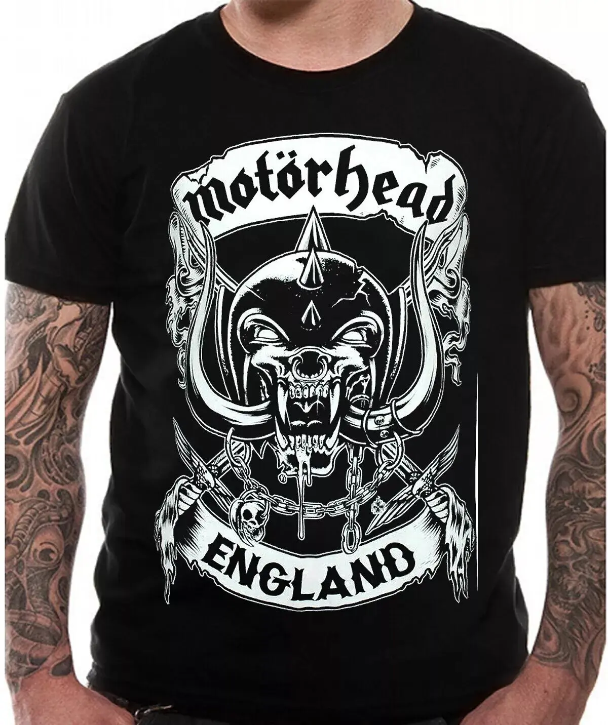 Motorhead T-Shirt, Crossed Swords England Crest Black T-Shirt All Colors, Gift for Women Men, Made In USA, US Size S-6XL, 100% cotton, Classic Fit, Unisex T-Shirt