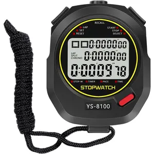 Stopwatch Timer 10 Splits/Laps Digital Stop Watch for Sports, Countdown Alarm Clock Date Memory Recall Large Display, Stopwatch for Coaches PE-Teacher Referee (Black, 100 Splits/laps)