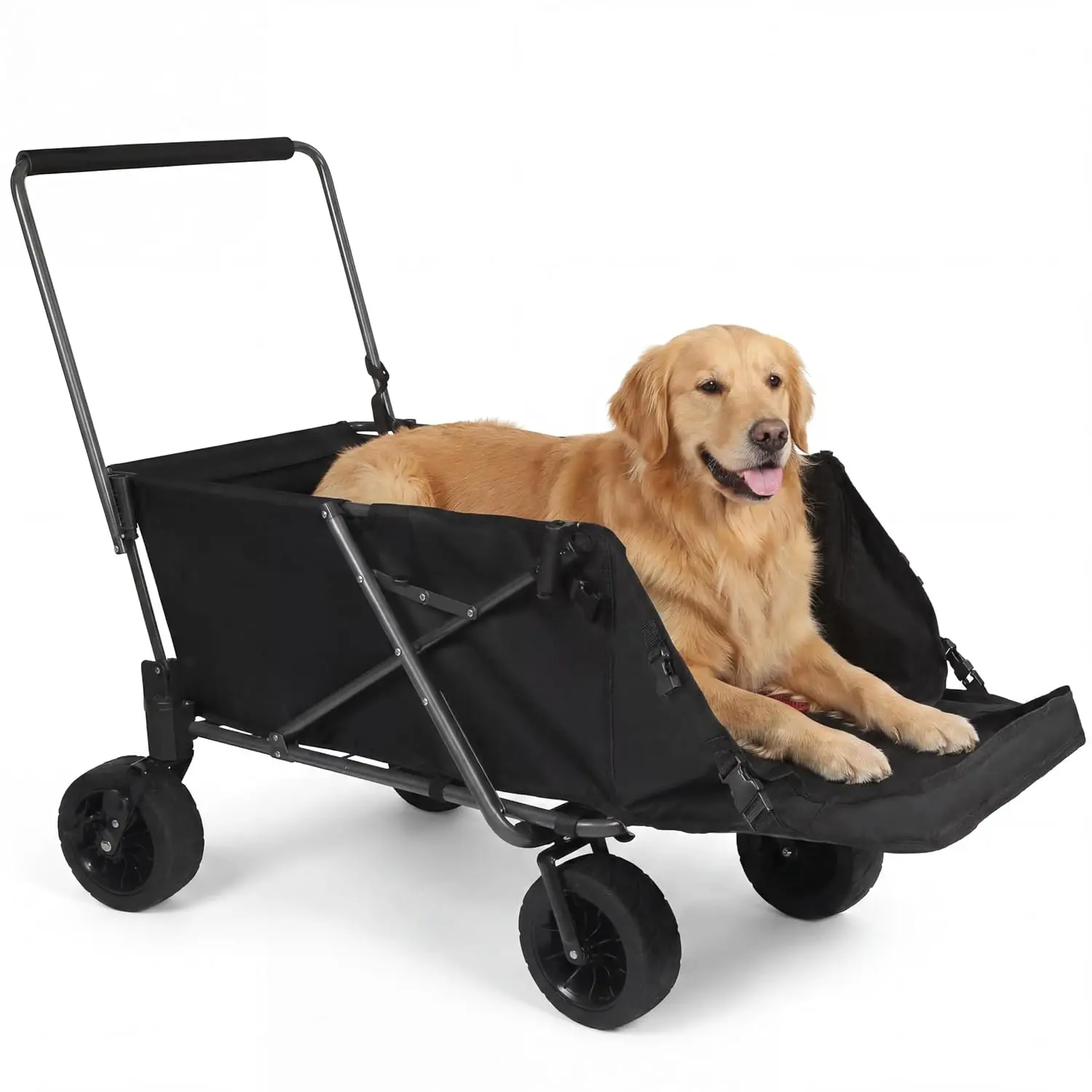 Large Dog Wagon with Ramp, Heavy Duty Foldable Dog Stroller Cart | 220L Extra Large Capacity,Built-in Dog Ramp,Compact Fold Storage,Heavy Duty Steel Frame,Adjustable Locking Handle