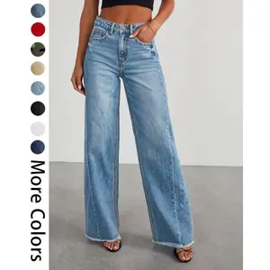 Women's casual loose high waisted elastic denim pants, wide leg jeans (2 or 3 or more FS), loose jeans