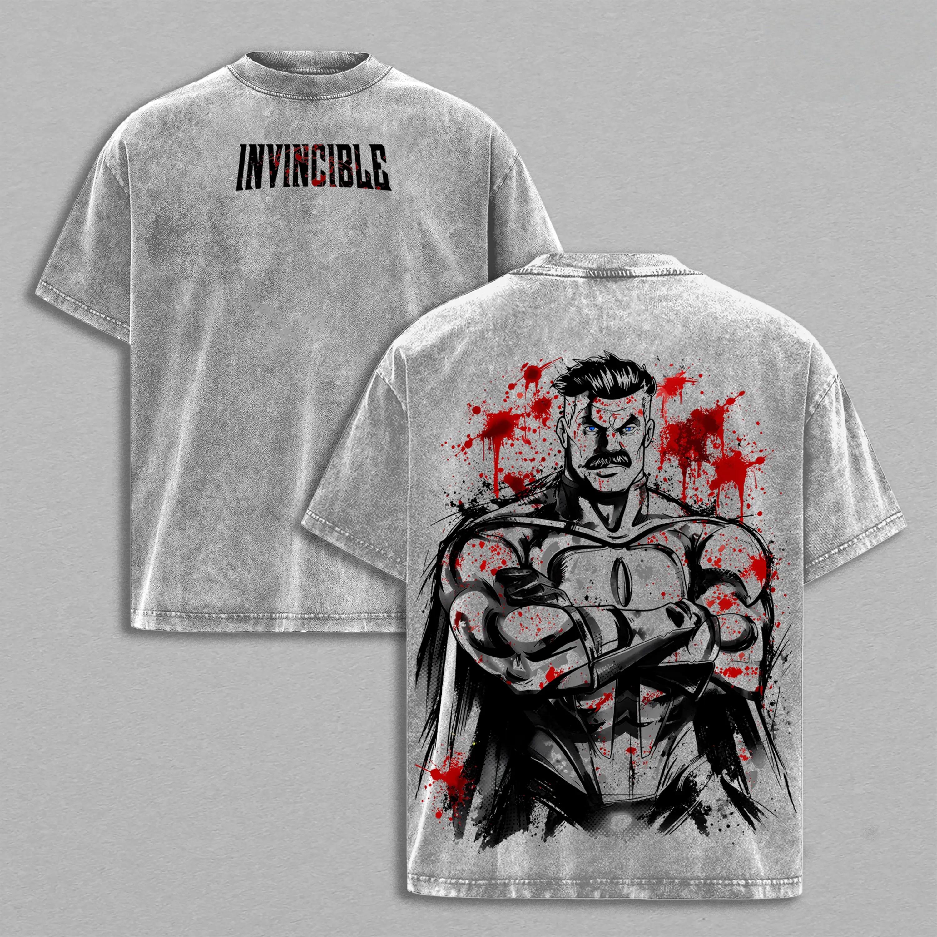 Omni-Man Washed Tee & Hoodie – Invincible Viltrumite Warrior Anime Graphic Double Printed T-Shirt, Menswear Heavy Cotton Unisex Oversize Streetwear Vintage Retro,funny graphic tee, men’s trendy t-shirts,