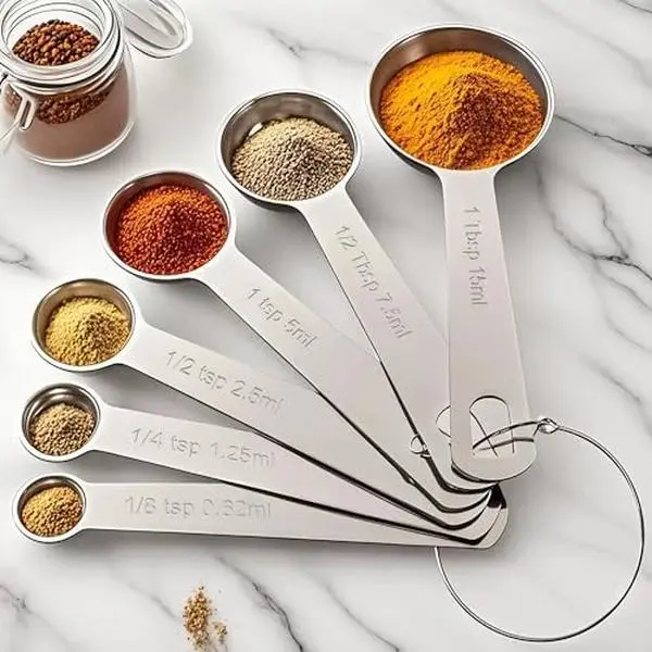 Set of 6 Stainless Steel Measuring Spoons Set, Scoop Spoon Cooking Gadget– 1/8 tsp to 1 tbsp Accurate Baking Cooking Kitchen