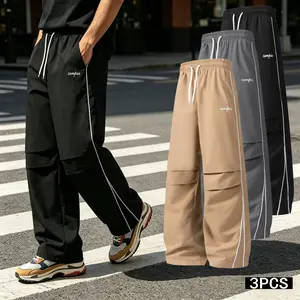 Y2K long-legged sport pants, men's retro loose-fit sport pants, featuring drawstring design, trendy parachute 90s style men's casual pants, wrinkle-resistant and breathable Baggy Wide Leg Sweatpants