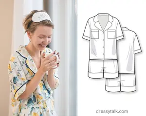 Cute Pajama Set Sewing Pattern | Women's PDF Sleepwear & PJs | PJ Shorts & Sleepwear Sewing Patterns
