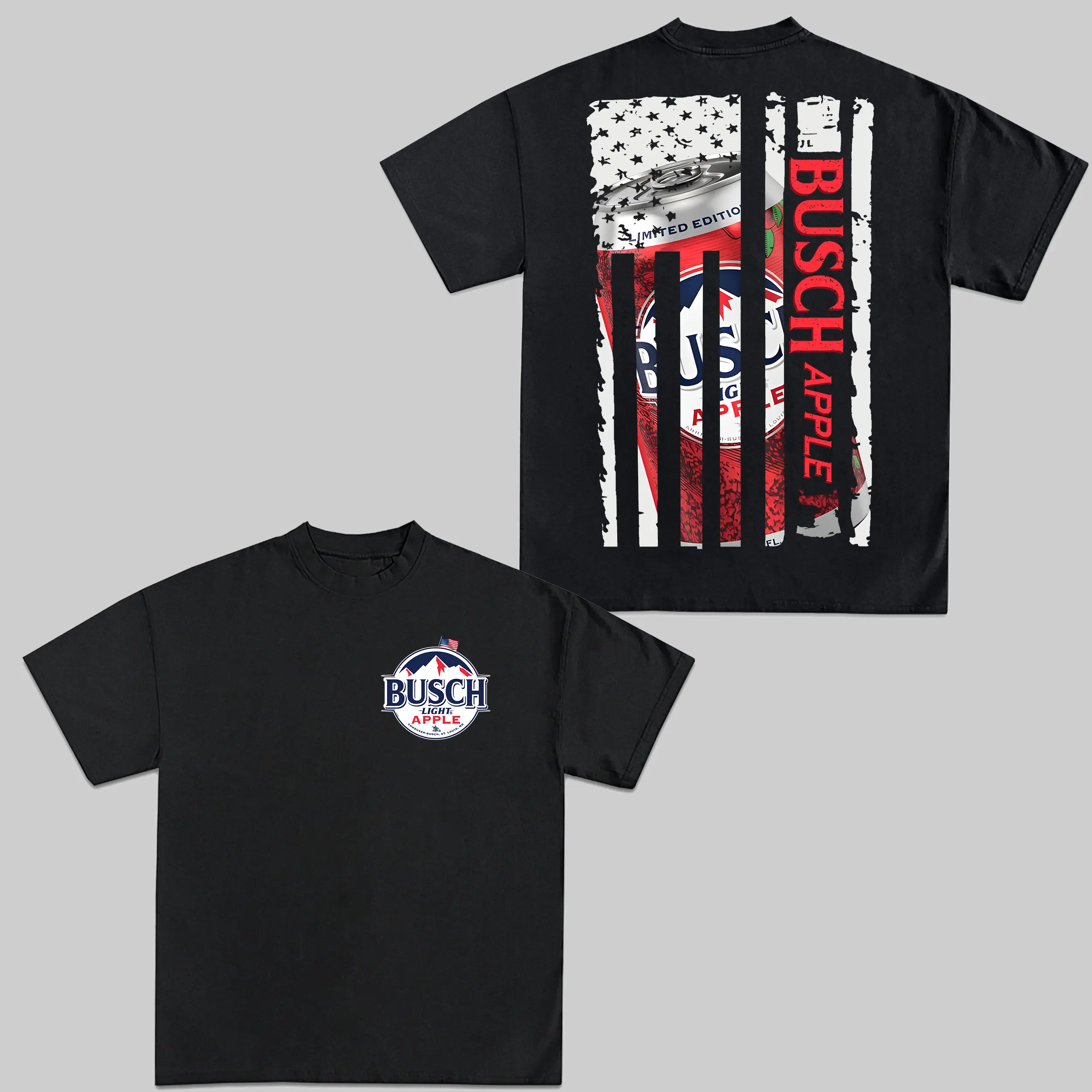 Busch Light Apple US Flag T-Shirt US Fresh Beer Summer 4th of July Drinking 2-Sided Graphic Tees Summer Outfit Menswear Womenswear Tshirt Streetwear