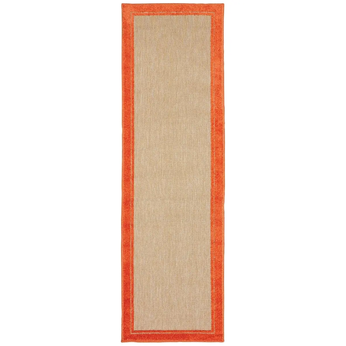 Oriental Weavers Cayman 5594Q Tri-Colored Runner - 2' 3" x 7' 6", Sand-Orange, Polypropylene, Border, Flat Weave Construction, Outdoor, Tri-Colored Yard