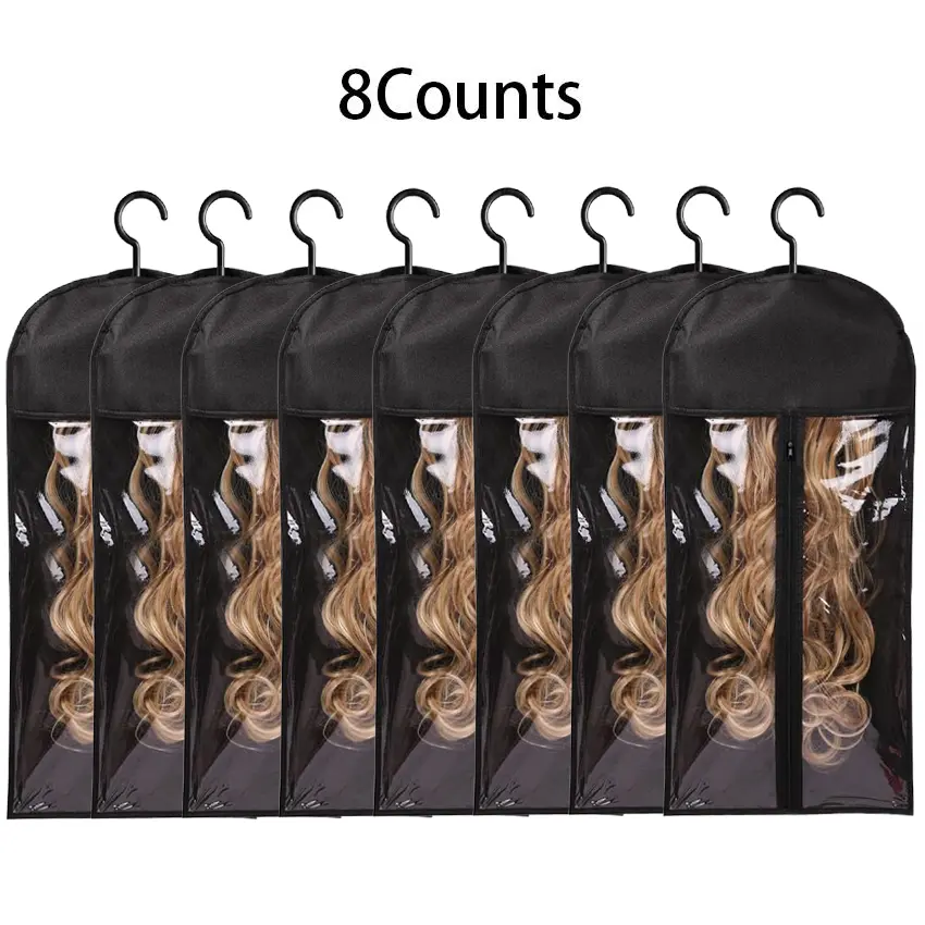 4/8PCS Wig Storage Bag With Hook Wig Storage Hanger Zipper Transparent Dustproof Wig Storage Bag, Hair Extension Holder Wig Bag Wig Storage For Multiple Wigs Holder Hair Extension Hanger Wig Tool Wigs Accessories For Salon & Home Use Halloween