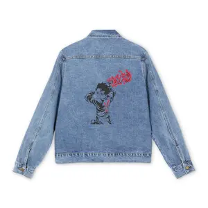 Anime Denim Jacket for Men, Japanese Cartoon Graphic, Otaku Streetwear, Manga Fashion Coat, Anime Lover Gift, DBZ, JJK, Naruto, JuJitsu Kaisen, Itadori, yuji, Satoru, Gojo, sasuke, DMS, demonslayer, Asian Style Outerwear,