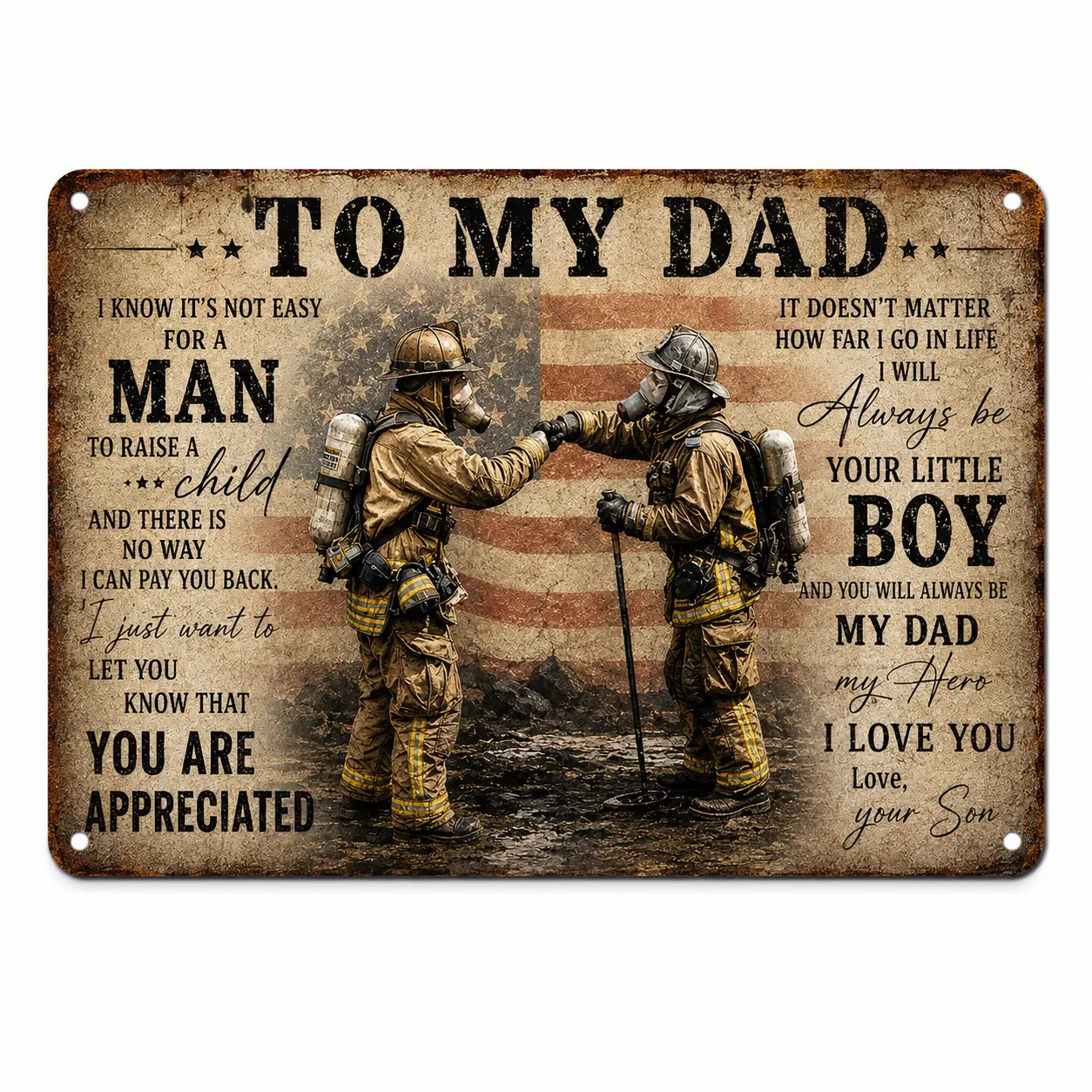 Vintage Tin Sign Firefighter to My Dad Canvas Firefighter Dad Fireman Dad and Son Funny Wall Decor for Home Cafes Pubs Club Plaque Tin Sign 12 X 8 INCH Sign Gift