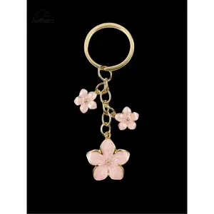 Cute Cherry Blossom Floral Keychain for Women & Men, Aesthetic Flower Design Key Ring, Trendy Fashion Accessory Perfect for Bag & Backpack Decoration