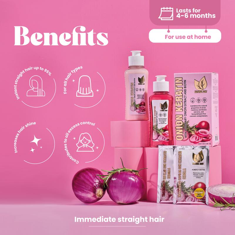 Natural Sant – Keratin & Shampoo Duo Box | Onion, Rosemary & Biotin | Anti-Frizz & Shine | Formaldehyde-Free (4.05 Fl Oz / 120 ml)