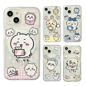 Cute Cartoon Hachiware Usagi‌ Momonga Kawaii Chiikawa Clear Transparent MagSafe Phone Cases For iPhone 17 Promax Pro Air 16 Plus 15 14 13 12 11 SS Galaxy S22 S23 S24 S25 S26 Magnetic Charging Shockproof Protective Cover Gift For Birthday Christmas