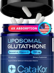 Cata-Kor Liposomal Glutathione 1000mg – Ultra High Absorption with Resveratrol, Vitamin C, Selenium & Vitamin B2 – Antioxidant Support for Immune Support & Healthy Aging – (60 Count (Pack of 1))