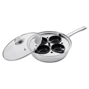 【Summervibes】VEVOR Egg Poacher Pan,  , 4-Cup Poached Egg Maker, Stainless Steel Poaching Pan and Frying Skillet, with 4 Nonsitck Detachable Large Cups, Lid, and Silicone Spatula, Compatible with Induction Stovetop