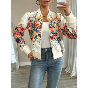 Women's Full-Zip Sporty Chic Long-Sleeve Outerwear - Bright Tie-Dye Print, Stand-Up Collar, Lightweight Breathable Fabric Casual Coat, Ideal for Spring/Autumn (Female Sports Jacket)