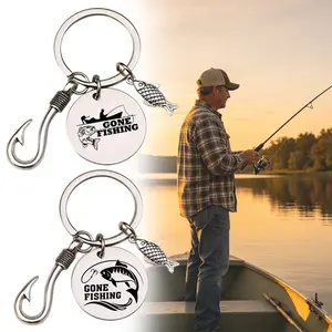 Fishing Keychain with Fish Hook for Men Fisherman Gifts for Men Reel Gone Fishing Keychain Fish Keychain Accessories Fisherman Stocking Fathers Day Gift for Grandpa Fathers Day Gift
