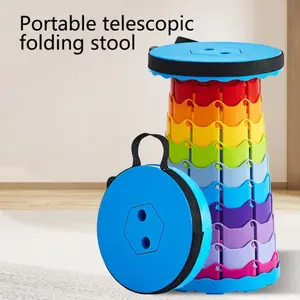 Portable Expandable Stool, Mountain Camping Round Seat, Foldable Plastic Storage Stool, Indoor/outdoor Rainbow Folding Chair, Plastic Foldable Chairs, Portable Collapsible Stool