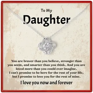 Daughter Love Knot Necklace Gift from Parent 14K White Gold Keepsake Jewelry OVE