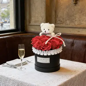 Valentine's Day Gift,  Bear with Rose Artificial Flower Gift Box, suitable for him/her, Wedding Party Favors, Anniversary Gifts, Perfect as a Confession Gift, Mother's Day Gift, Graduation Season Gift, Romantic Gift Box
